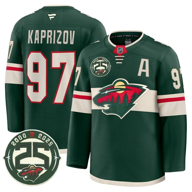 Men's Minnesota Wild 25th Anniversary Patch Premium Jersey GREEN#97 KIRILL KAPRIZOV