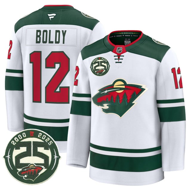 Men's Minnesota Wild 25th Anniversary Patch Premium Jersey WHITE#12 MATTHEW BOLDY