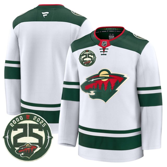 Men's Minnesota Wild 25th Anniversary Patch Premium Jersey WHITE BLANK