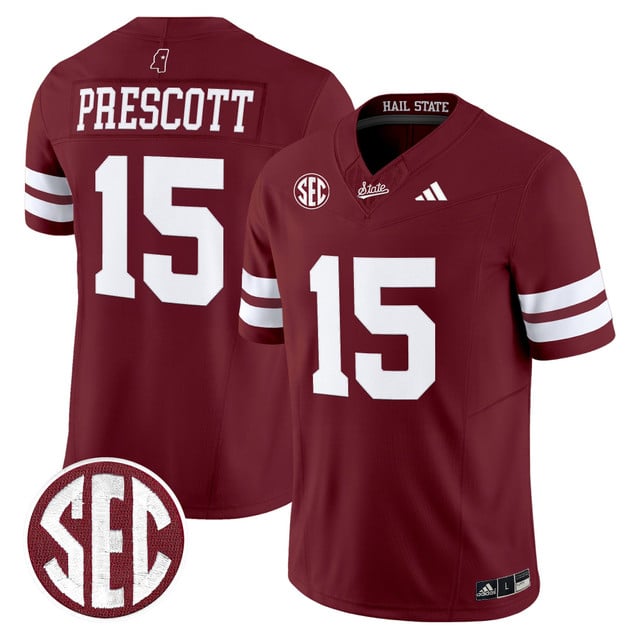 Men's Mississippi State Bulldogs 'Dark Mode' Vapor Limited Jersey maroon #15 Dak Prescott