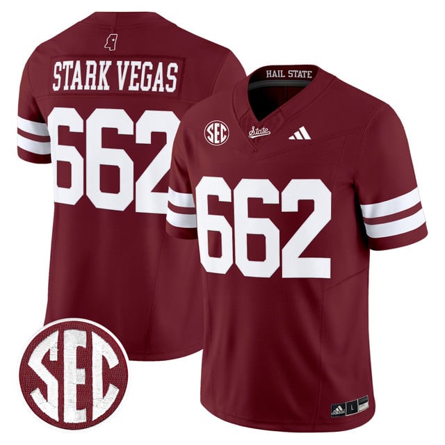 Men's Mississippi State Bulldogs 'Dark Mode' Vapor Limited Jersey maroon #662 Stark Vegas