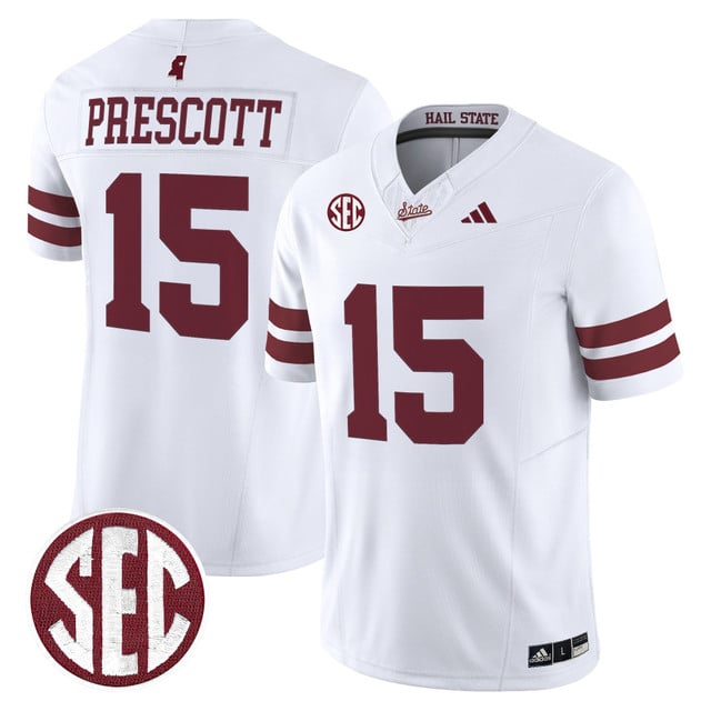 Men's Mississippi State Bulldogs 'Dark Mode' Vapor Limited Jersey white #15 Dak Prescott