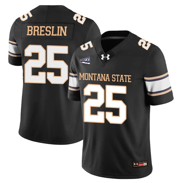 Men's Montana State Bobcat Football Jersey - All Stitched black  #25 cale breslin