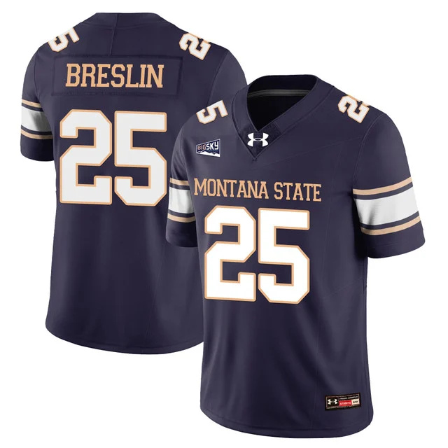 Men's Montana State Bobcat Football Jersey - All Stitched navy #25 cale breslin