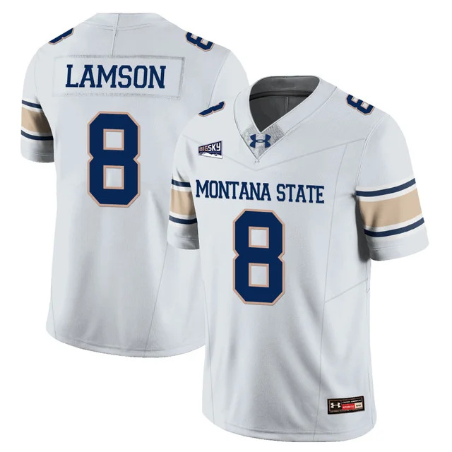 Men's Montana State Bobcat Football Jersey - All Stitched white #8 Justin lamson