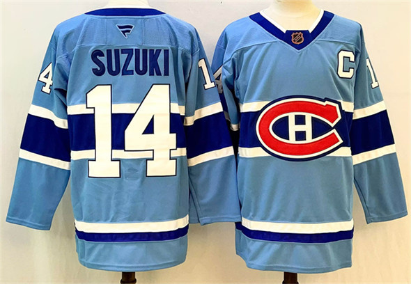Men's Montreal Canadiens #14 Nick Suzuki Blue 2023-24 Reverse Retro Stitched Jersey