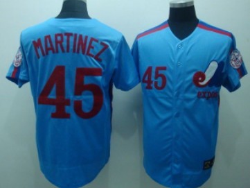 Men's Montreal Expos #45 Pedro Martinez Blue Throwback Jersey