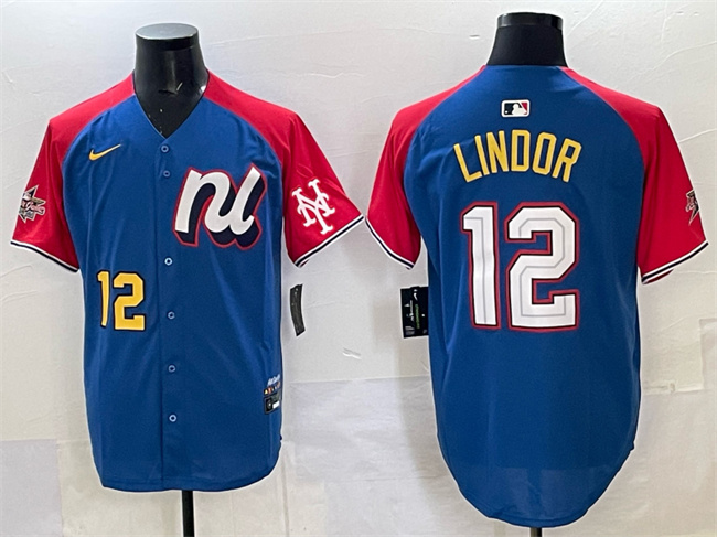 Men's National League #12 Francisco Lindor Blue Red Alternate 2025 All-Star Edition Limited Stitched Baseball Jersey