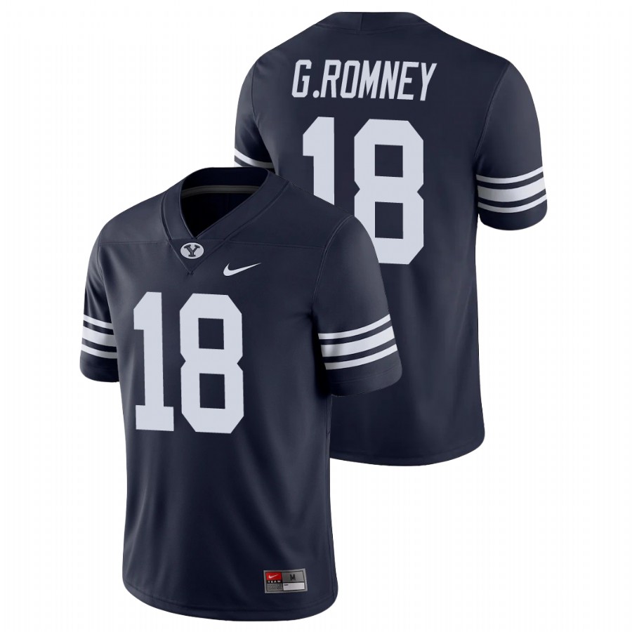 Men's Navy BYU Cougars Gunner Romney Game College Football Jersey