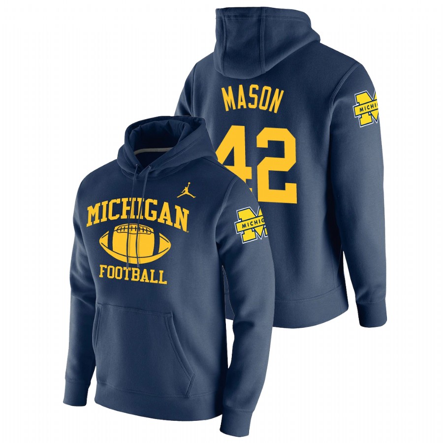 Men's Navy Michigan Wolverines Ben Mason Retro Football Pullover Hoodie