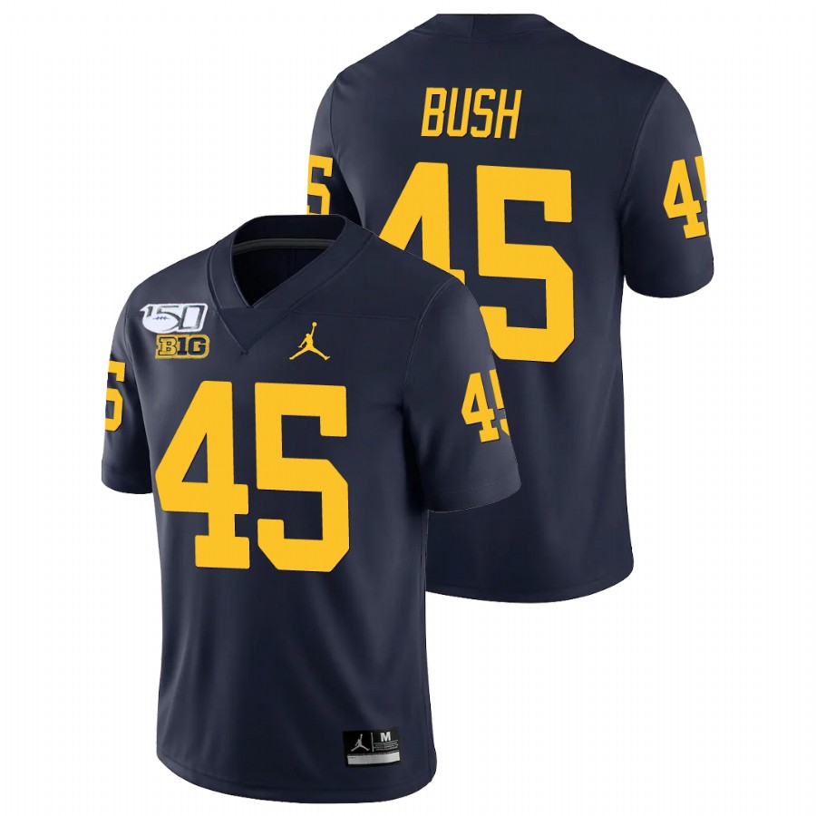 Men's Navy Michigan Wolverines Peter Bush College Football Alumni Player Game Jersey