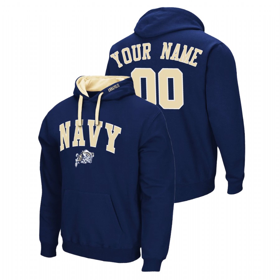 Men's Navy Midshipmen Custom Navy Arch & Logo 2.0 Pullover Hoodie