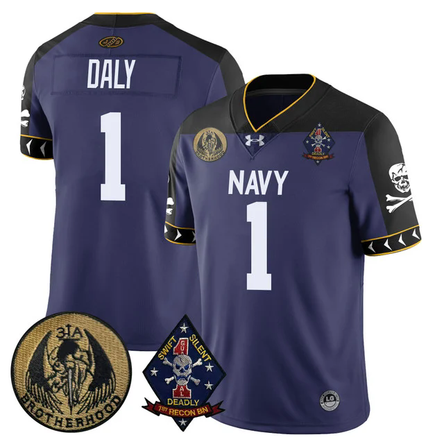 Men's Navy Midshipmen Lacrosse Jolly Rogers Vapor Limited Jersey NAVY #1 DAN DALY.webp