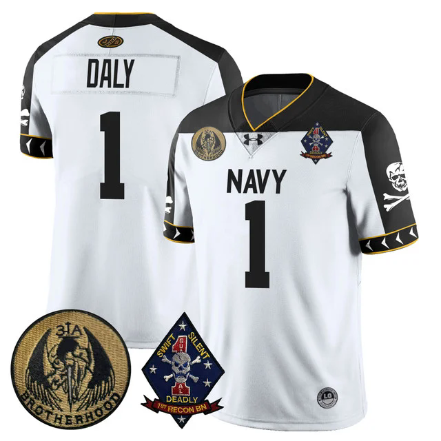 Men's Navy Midshipmen Lacrosse Jolly Rogers Vapor Limited Jersey WHITE #1 DAN DALY.webp