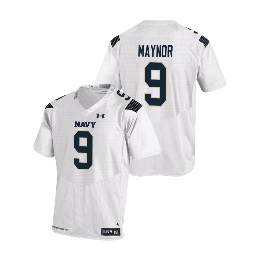 Men's Navy Midshipmen Maasai Maynor #9 White Replica Football Jersey