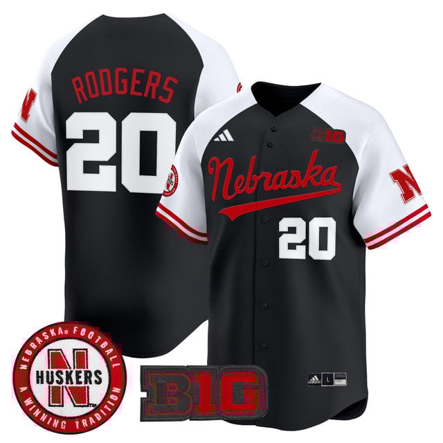 Men's Nebraska Cornhuskers 2025 Vapor Baseball Jersey black white #20 Johnny Rodgers