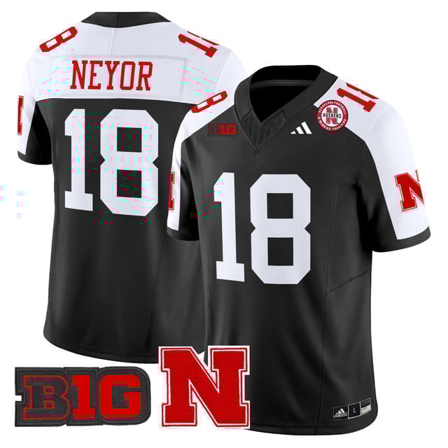 Men's Nebraska Cornhuskers 2025 Vapor Limited Jersey BLACK ALTERNATE#18 ISAIAH NEYOR