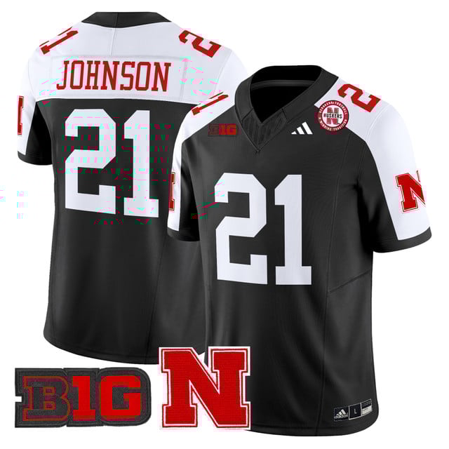 Men's Nebraska Cornhuskers 2025 Vapor Limited Jersey BLACK ALTERNATE#21 EMMETT JOHNSON