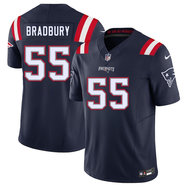 Men's New England Patriots #55 Garrett Bradbury Navy 2025 F.U.S.E. Vapor Limited Football Stitched Jersey