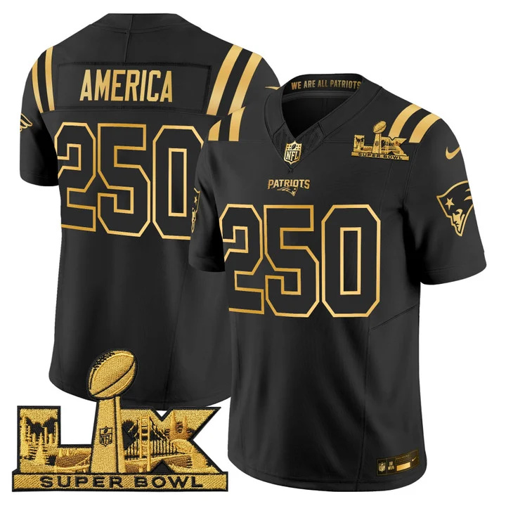 Men's New England Patriots Super Bowl LX Gold Vapor Limited Jersey BLACK GOLD#250 AMERICA