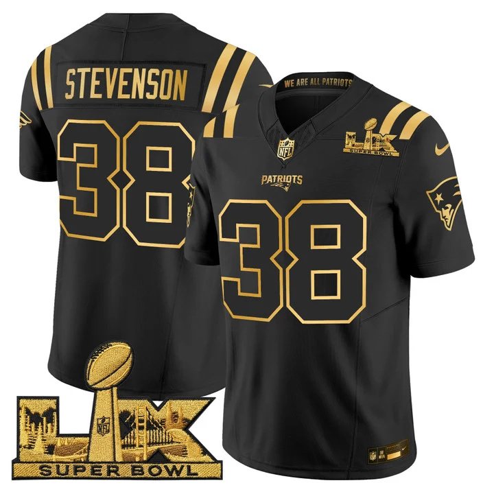 Men's New England Patriots Super Bowl LX Gold Vapor Limited Jersey BLACK GOLD#38 RHAMONDRE STEVENSON