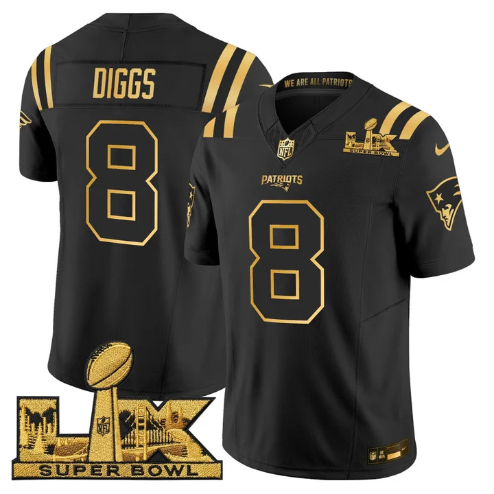 Men's New England Patriots Super Bowl LX Gold Vapor Limited Jersey BLACK GOLD#8 STEFON DIGGS