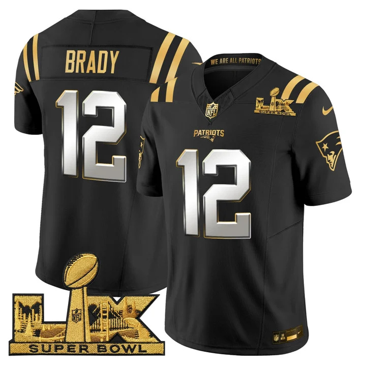 Men's New England Patriots Super Bowl LX Gold Vapor Limited Jersey BLACK LIMITED#12 TOM BRADY