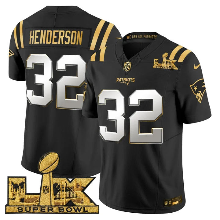 Men's New England Patriots Super Bowl LX Gold Vapor Limited Jersey BLACK LIMITED#32 TREVEYON HENDERSON