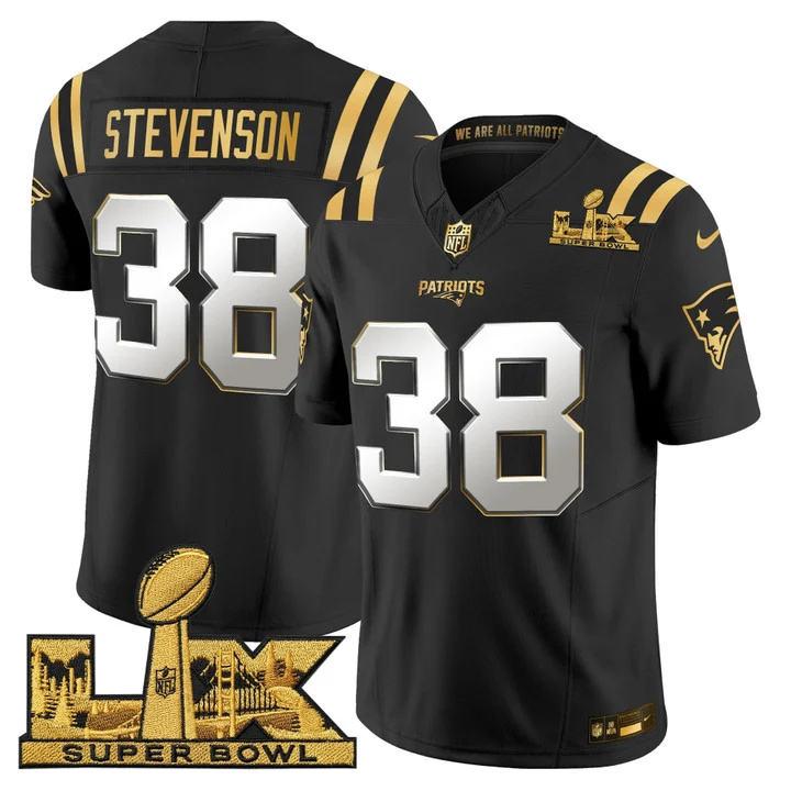 Men's New England Patriots Super Bowl LX Gold Vapor Limited Jersey BLACK LIMITED#38 RHAMONDRE STEVENSON