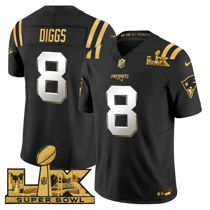 Men's New England Patriots Super Bowl LX Gold Vapor Limited Jersey BLACK LIMITED#8 STEFON DIGGS