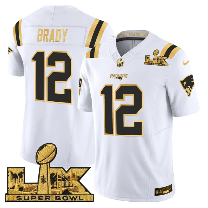 Men's New England Patriots Super Bowl LX Gold Vapor Limited Jersey WHITE GOLD#12 TOM BRADY