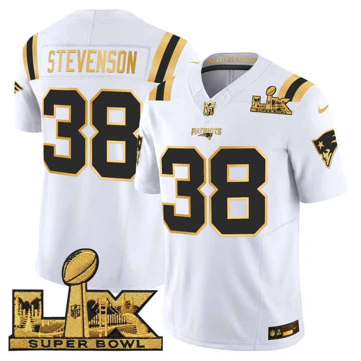 Men's New England Patriots Super Bowl LX Gold Vapor Limited Jersey WHITE GOLD#38 RHAMONDRE STEVENSON