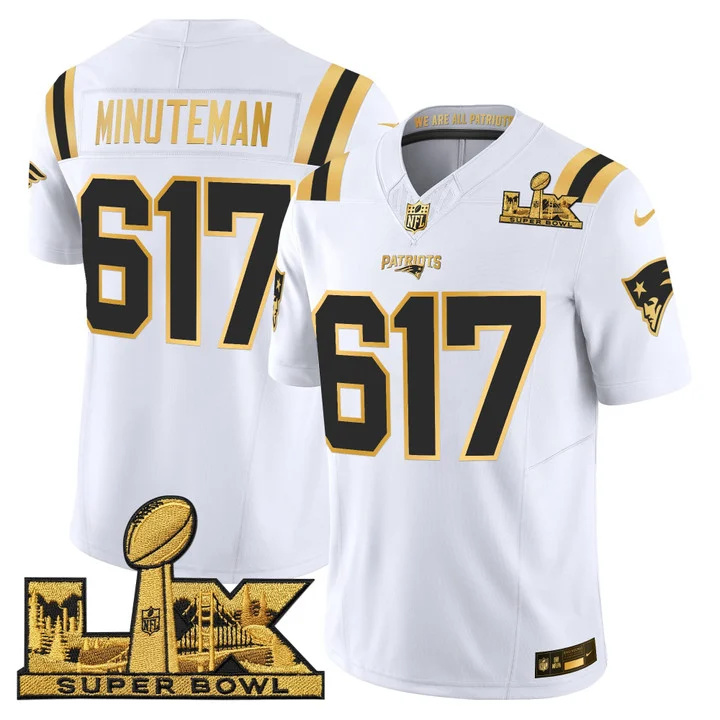 Men's New England Patriots Super Bowl LX Gold Vapor Limited Jersey WHITE GOLD#617 MINUTEMAN