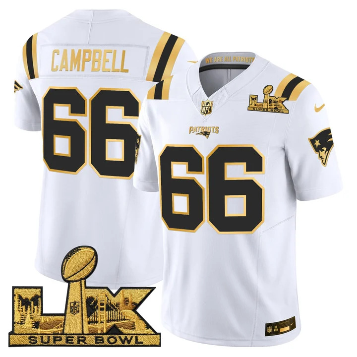 Men's New England Patriots Super Bowl LX Gold Vapor Limited Jersey WHITE GOLD#66 WILL CAMPBELL