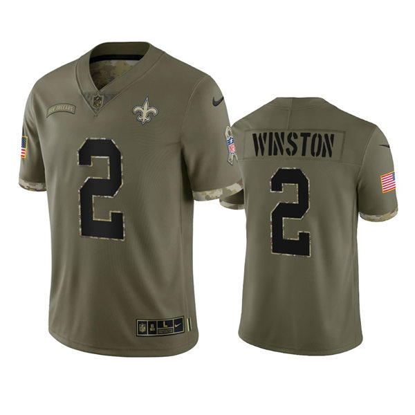 Men's New Orleans Saints #2 Jameis Winston Olive 2022 Salute To Service Limited Jersey