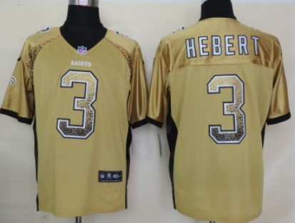 Men's New Orleans Saints #3 Bobby Hebert 2013 Nike Drift Fashion Gold Elite Jersey