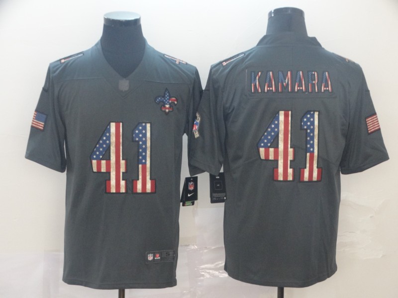 Men's New Orleans Saints #41 Alvin Kamara Charcoal Nike USA Flag Retro Football Jersey