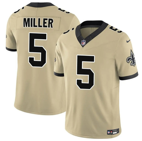 Men's New Orleans Saints #5 Kendre Miller Gold 2025 F.U.S.E. Alternate Vapor Limited Football Stitched Jersey