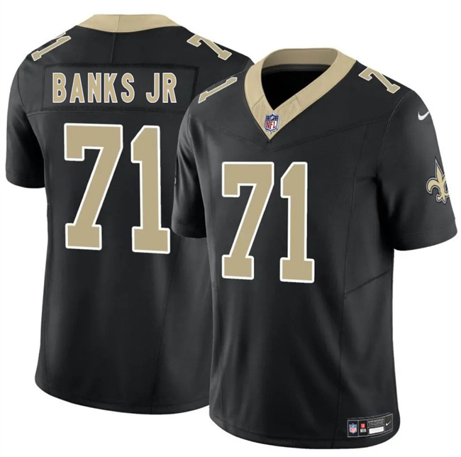 Men's New Orleans Saints #71 Kelvin Banks Jr Black 2025 Draft F.U.S.E. Vapor Limited Football Stitched Jersey