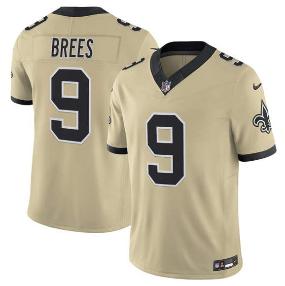 Men's New Orleans Saints #9 Drew Brees Gold 2025 F.U.S.E. Alternate Vapor Limited Football Stitched Jersey