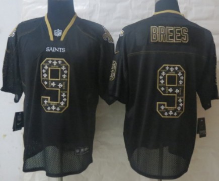 Men's New Orleans Saints #9 Drew Brees Nik Lights Out Black Ornamented Elite Jersey