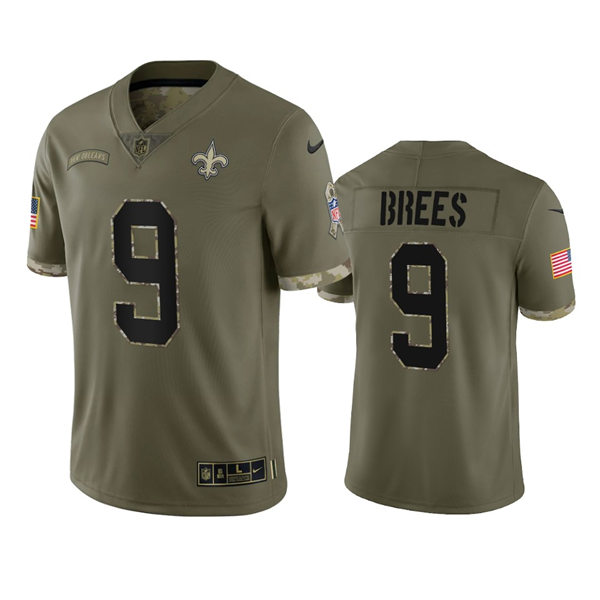 Men's New Orleans Saints #9 Drew Brees Olive 2022 Salute To Service Limited Jersey