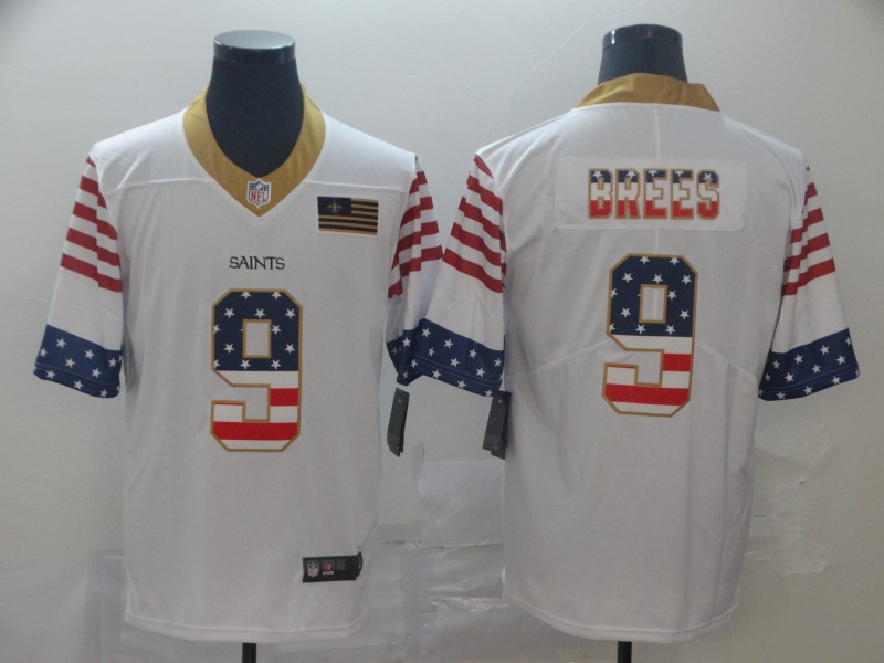 Men's New Orleans Saints #9 Drew Brees White Nike USA Flag Retro Football Jersey