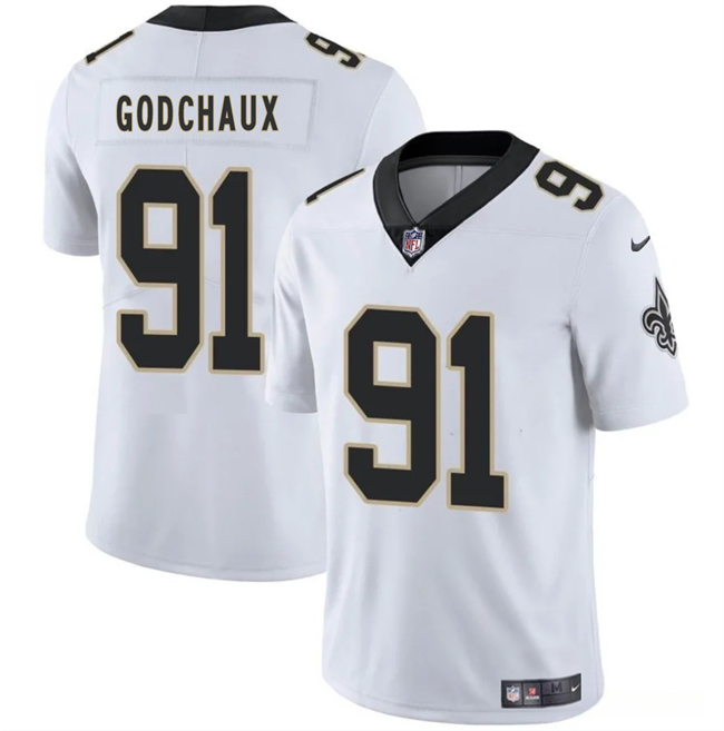 Men's New Orleans Saints #91 Davon Godchaux White 2025 Vapor Limited Football Stitched Jersey