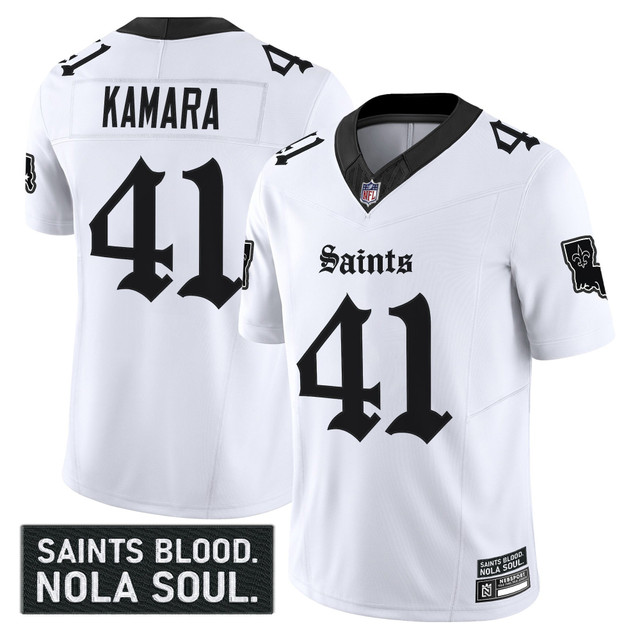 Men's New Orleans Saints 'Gothic Vieux Carré Edition' Vapor Jersey - All Stitched White Alvin Kamara