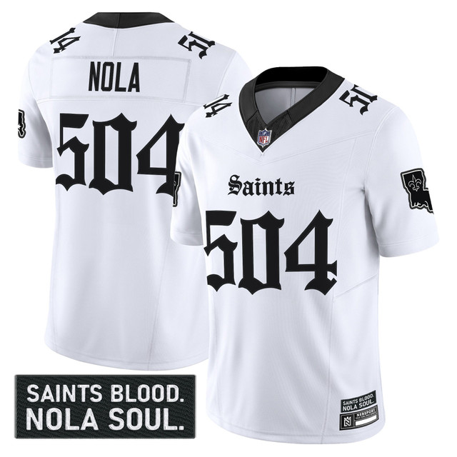 Men's New Orleans Saints 'Gothic Vieux Carré Edition' Vapor Jersey - All Stitched White NOLA 504