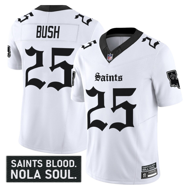 Men's New Orleans Saints 'Gothic Vieux Carré Edition' Vapor Jersey - All Stitched White Reggie Bush