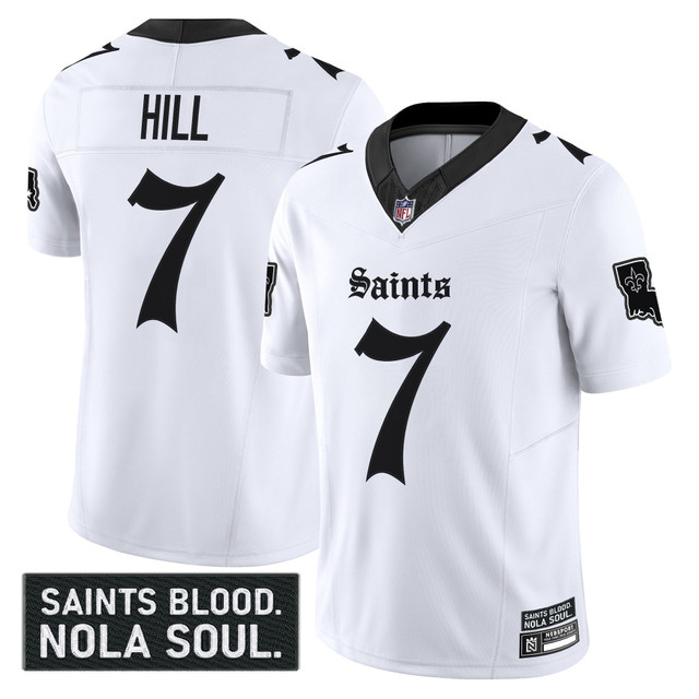 Men's New Orleans Saints 'Gothic Vieux Carré Edition' Vapor Jersey - All Stitched White Taysom Hill