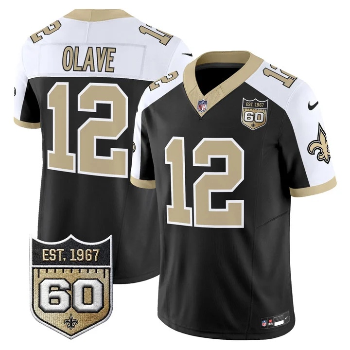 Men's New Orleans Saints 60th Anniversary Patch Vapor Jersey - Gameday Golds Edition BLACK ALTERNATE#12 CHRIS OLAVE