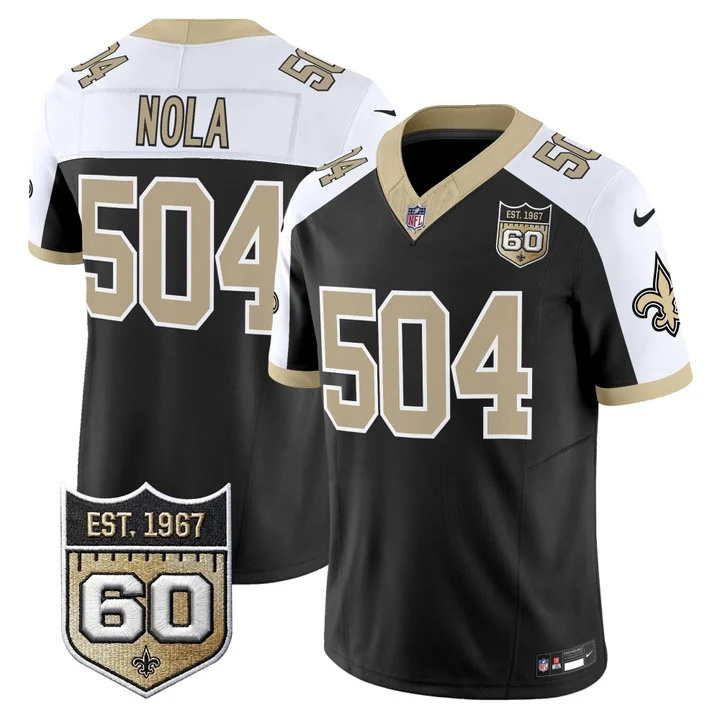 Men's New Orleans Saints 60th Anniversary Patch Vapor Jersey - Gameday Golds Edition BLACK ALTERNATE#504 NOLA